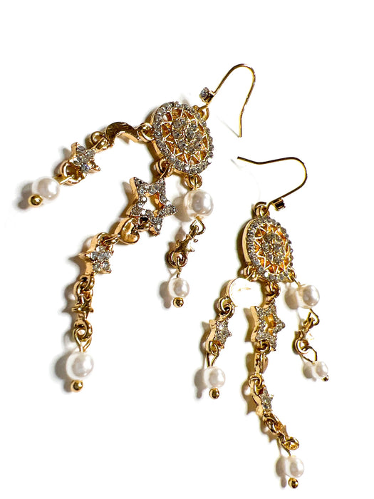 Gold Sun Star & Moon Dangle Earrings